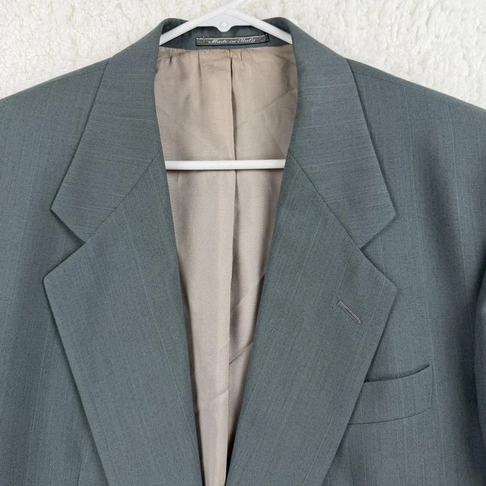Lubiam Suit Jacket Mens 50L Gray Wool One Button Made‎ Italy Striped Notch Lapel